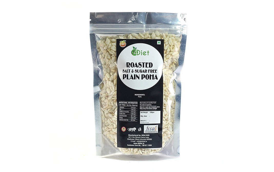 D4Diet Roasted Salt & Sugar Free Plain Poha   Shrink Pack  200 grams
